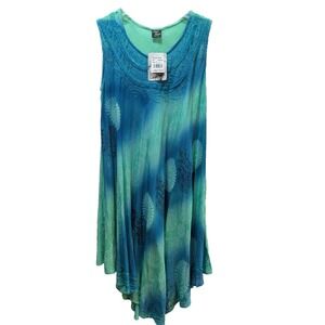 Angel Touch green blue dress swim beach cover NWT OS One size medallions leaves